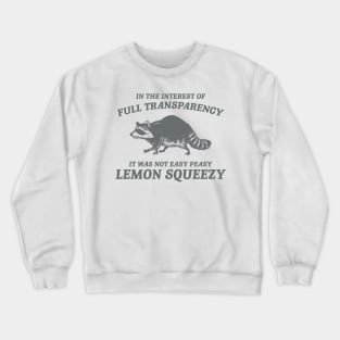 In The Interest of Full Transparency It was Not Easy Peasy Lemon Squeezy Retro T-Shirt, Funny Raccoon Minimalistic Crewneck Sweatshirt